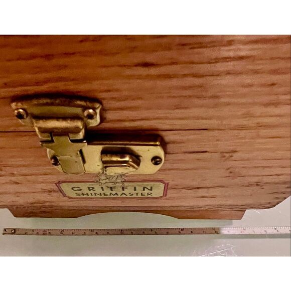 VINTAGE 1950’s ERA GRIFFIN SHINE MASTER SHOE SHINE BOX OAK WOOD - Picture 12 of 13
